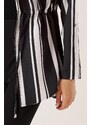 By Saygı Striped Longitudinal Drawstring Waist Folded Sleeve Jacket