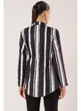 By Saygı Striped Longitudinal Drawstring Waist Folded Sleeve Jacket