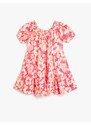 Koton Floral Linen Dress with Balloon Sleeves Tiered