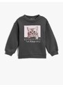 Koton Cat Printed Sweatshirt Long Sleeved Crewneck Collar with Stockings