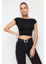 Trendyol Black Crop Unlined Shiny Blouse