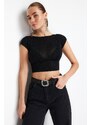 Trendyol Black Crop Unlined Shiny Blouse