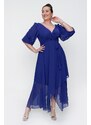 By Saygı Double Breasted Long Chiffon Dress with Balloon Sleeves