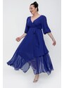 By Saygı Double Breasted Long Chiffon Dress with Balloon Sleeves