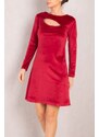 armonika Women's Red Decollete Long Sleeve Velvet Mini Dress