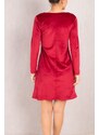 armonika Women's Red Decollete Long Sleeve Velvet Mini Dress