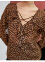 Koton Leopard Patterned Blouse Chiffon Long Sleeve Frilly V-Neck