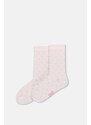 Dagi Ecru-Pink Girl's 2-Piece Heart Patterned Socks