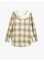 Koton Hooded Lumberjack Shirt Pocket Detailed Soft Textured Long Sleeve