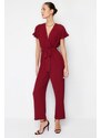 Trendyol Claret Red Lacing Detailed Double Breasted Collar Pipe Leg Woven Jumpsuit