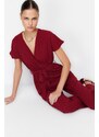 Trendyol Claret Red Lacing Detailed Double Breasted Collar Pipe Leg Woven Jumpsuit