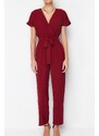 Trendyol Claret Red Lacing Detailed Double Breasted Collar Pipe Leg Woven Jumpsuit