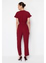 Trendyol Claret Red Lacing Detailed Double Breasted Collar Pipe Leg Woven Jumpsuit