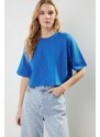 Trendyol Premium Saks 100% Cotton Crop Knitted T-Shirt