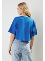 Trendyol Premium Saks 100% Cotton Crop Knitted T-Shirt
