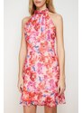 Trendyol Red Printed Halter Neck Mini Lined Woven Dress