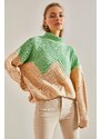 Bianco Lucci Women's Turtleneck Diamond Patterned Knitwear Sweater