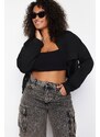 Trendyol Curve Black Waistband Buttoned High Neck Knitted Jacket