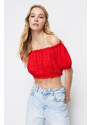 Trendyol Red Carmen Collar Gossamer Crop Knitted Blouse