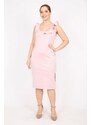 Şans Women's Pink Plus Size Dress with Ruffles and Hidden Zipper in the Back