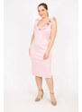 Şans Women's Pink Plus Size Dress with Ruffles and Hidden Zipper in the Back