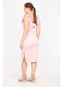 Şans Women's Pink Plus Size Dress with Ruffles and Hidden Zipper in the Back