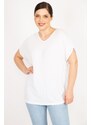 Şans Women's Plus Size White V-Neck Low-Sleeve Blouse