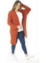 Şans Women's Large Size Orange Thick Knitwear Cardigan