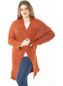 Şans Women's Large Size Orange Thick Knitwear Cardigan