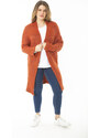 Şans Women's Large Size Orange Thick Knitwear Cardigan