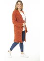 Şans Women's Large Size Orange Thick Knitwear Cardigan