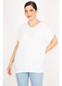 Şans Women's Plus Size White V-Neck Low-Sleeve Blouse