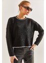 Bianco Lucci Women's Collar and Striped Knitwear Sweater