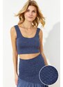 Trendyol Indigo Premium Textured Zero Sleeve Square Neck Crop Knitted Blouse