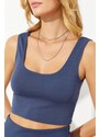 Trendyol Indigo Premium Textured Zero Sleeve Square Neck Crop Knitted Blouse