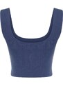 Trendyol Indigo Premium Textured Zero Sleeve Square Neck Crop Knitted Blouse