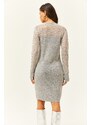 Olalook Women's Gray Transparent Tulle Detailed Mini Knitwear Dress