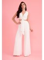 Carmen Ecru Navel Low-cut Buckle Jumpsuit