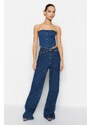 Trendyol Blue Asymmetrical Strapless Denim Bustier