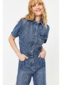 Trendyol Blue Short Sleeve Denim Jumpsuit