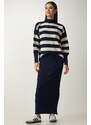 Happiness İstanbul Women's Navy Blue Striped Sweater Dress Knitwear Suit