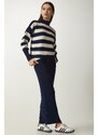 Happiness İstanbul Women's Navy Blue Striped Sweater Dress Knitwear Suit