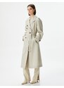 Koton Trench Coat Midi Length Double Breasted Collar Buttoned Pocket Belted