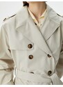 Koton Trench Coat Midi Length Double Breasted Collar Buttoned Pocket Belted