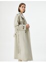 Koton Trench Coat Midi Length Double Breasted Collar Buttoned Pocket Belted