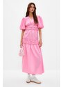 Trendyol Pink Gathered Detailed Long Woven Dress