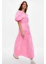 Trendyol Pink Gathered Detailed Long Woven Dress