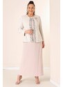 By Saygı Beaded Waist Sleeveless Long Crepe Dress Front Beaded Patterned Jacquard Jacket Lined Plus Size 2 Ta