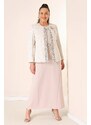 By Saygı Beaded Waist Sleeveless Long Crepe Dress Front Beaded Patterned Jacquard Jacket Lined Plus Size 2 Ta