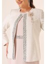 By Saygı Beaded Waist Sleeveless Long Crepe Dress Front Beaded Patterned Jacquard Jacket Lined Plus Size 2 Ta